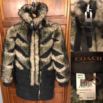 Coach Women XXS Pieced Sheepskin Coat Natural Leather Lamb Shearing Black $2,495 - Image 1 of 4