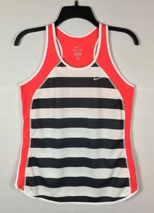 Nike Dri Fit Tank Top Women’s M Orange Black & White Striped Racer Back Running - Picture 1 of 7