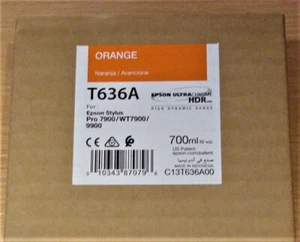 ORYGINALNY EPSON T636A Pomarańczowy wkład ORYGINALNY 700ml tusz C13T636A00 datowany na 2018 rok - Zdjęcie 1 z 4