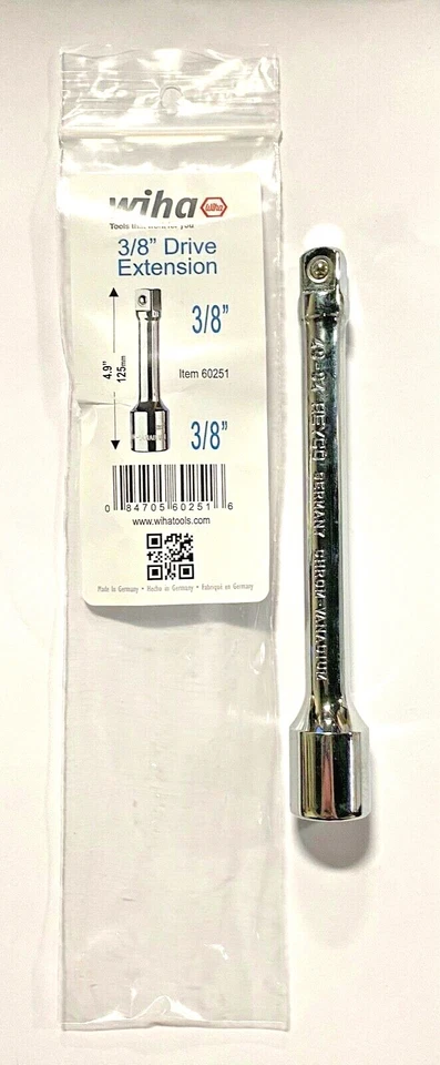 Barra de Extensión de Enchufe Wiha 3/8" 4.92" Longitud Cromo Satinado Ajuste de Precisión 60251 Foto 1 de 1
