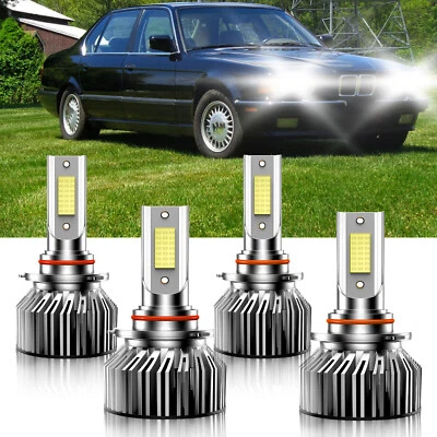 4X 9005+9006 Combo Faros LED Kit de Bombillas de haz alto bajo para BMW 735iL 1988-1992 Foto 1 de 4