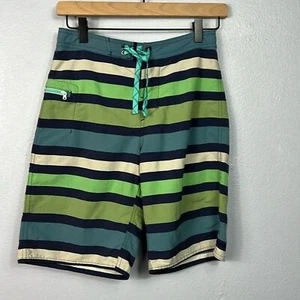 Patagonia Worn Wear Boys Blue & Green Stripe Board Shorts 14 - Picture 1 of 8