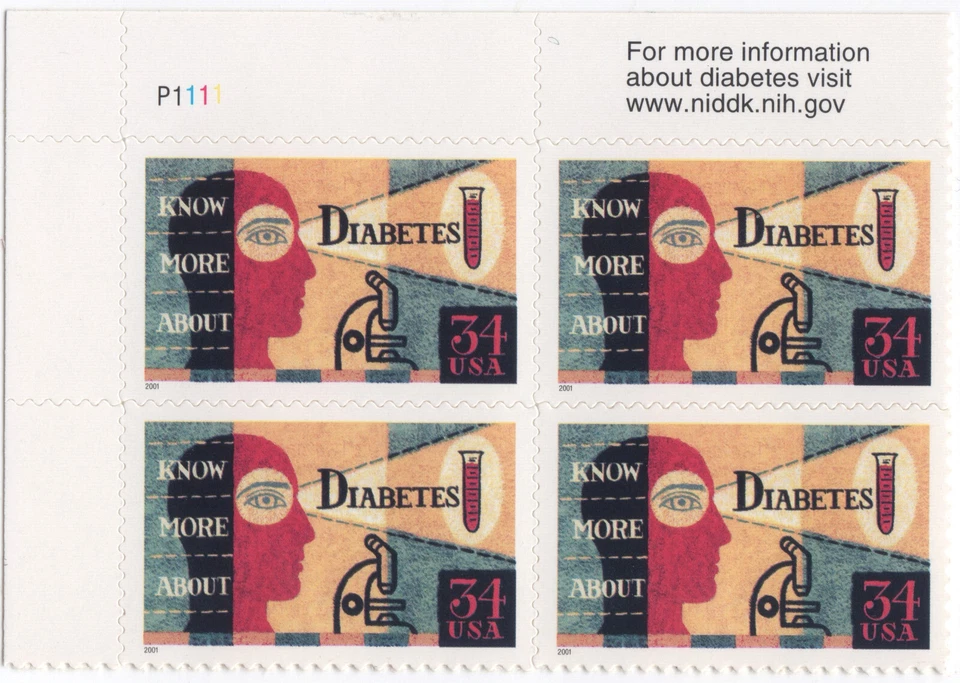 Scott #3503 Diabetes Plate Block of 4 Stamps - MNH - Image 1 of 1