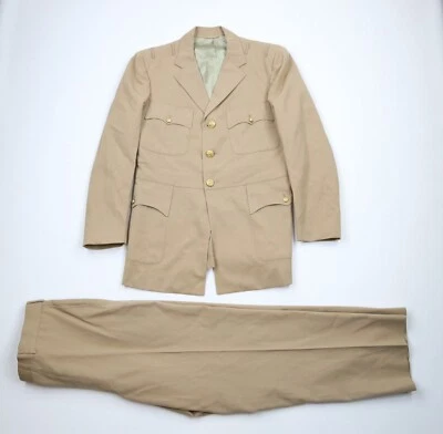 Vintage 50s 60s Korean War Mens 42R Sears Wool Military Uniform Suit Khaki USA - Image 1 of 4