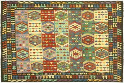 Afghan Maimana Kelim Teppich Handgewebt 250x300 Bunt Geometrisch Orient Wolle - Bild 1 von 4