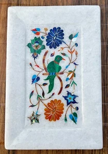 Marble Stone Serving Tray 6"X 9" In Handmade Gemstone Inlay Work Home Décor gift - Picture 1 of 4