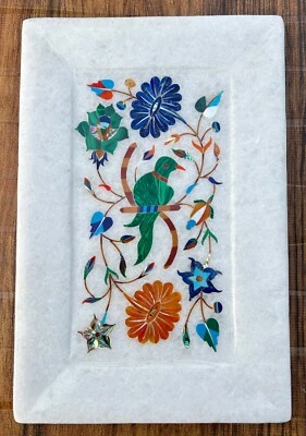 Marble Stone Serving Tray 6"X 9" In Handmade Gemstone Inlay Work Home Décor gift - Image 1 of 4