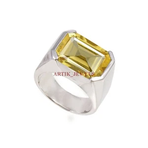 Natürlicher Zitronenquarz Edelstein mit 925 Sterling Silber Ring für Herren #5318 - Bild 1 von 4