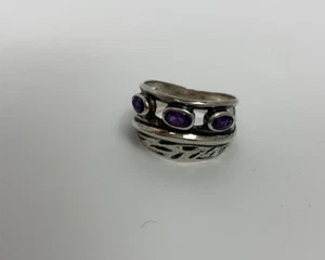 Sundance Amethyst Ring Size 8 Silver 3 Stone Carved Band - Picture 1 of 5