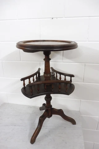 Antique Small Table Plant Stand With Marble Vintage Cover