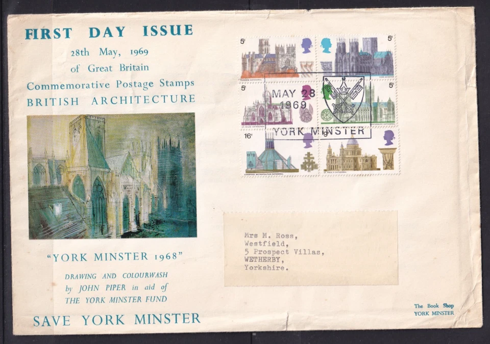 GB 1969 FDC COMMEMORATIVE BRITISH ARCHITECTURE ISSUE YORK MINSTER CACHET #C1182 - Image 1 of 1