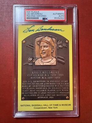 LOU BOUDREAU  *PSA Certified Autographed HOF PLAQUE * CLEVELAND INDIANS GUARDIAN - Image 1 of 2