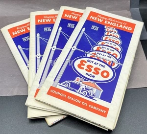 Vier 1936 Colonial Beacon Oil Company ESSO Straßenkarten New England nie entfaltet! - Bild 1 von 4