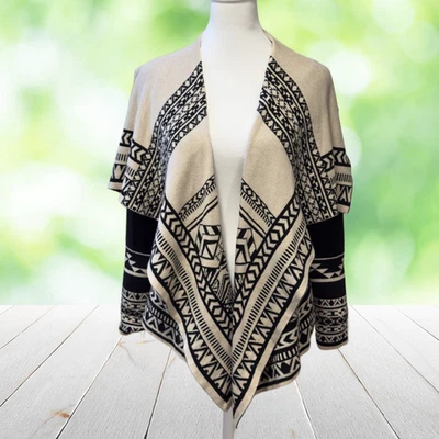 Suéter Vintage FLYING TOMATO Mujer S Negro Beige Cárdigan Abierto Art Deco Delgado Foto 1 de 4