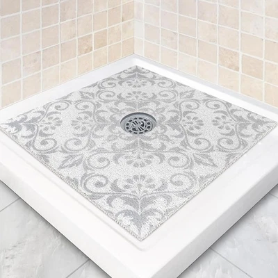 Alfombrilla de ducha cuadrada antideslizante: alfombrillas de ducha de 24 x 24 pulgadas con orificio de drenaje en el medio - Foto 1 de 4