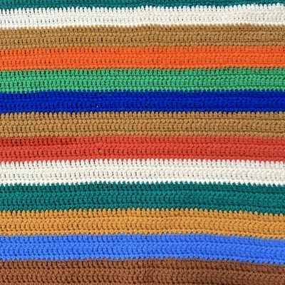 VTG Hand Crochet Afghan Rainbow Multicolor Striped 65” X 40” with Fringe - Image 1 of 4