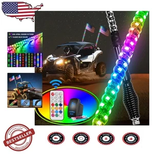 3ft RGB LED Whip Lights (2-Pack) w/ Spring Base, RF Remote, Offroad Safety - Picture 1 of 11