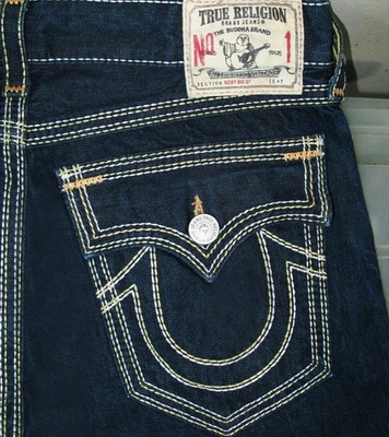*LO ÚLTIMO EE. UU. Pantalones de mezclilla para hombre TRUE RELIGION 859 RICKY BIG QT-YW RECTOS cremallera OSCUROS 36 x33 Foto 1 de 4