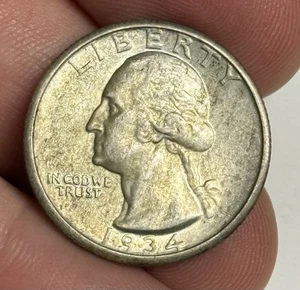 Mint Collar Error AU 1934-P Broadstruck Washington Silver Quarter, U.S. 25c Coin - Picture 1 of 3
