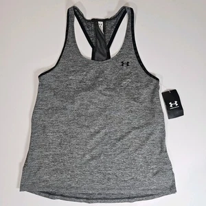Under Armour Womens Tank Top XS Gray Black Loose Fit Heatgear Mesh Racerback NEW - Picture 1 of 6