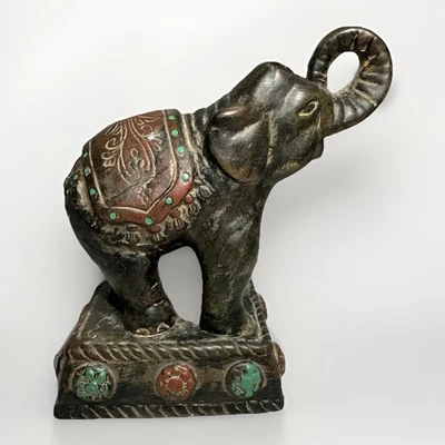 Estatuilla de elefante de cerámica tronco circo pintado asiático Foto 1 de 4