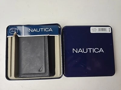 Cartera triple de cuero genuino Nautica clásica para hombre negra  Foto 1 de 4
