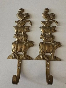 Ganchos de latón para animales de granja 7" - Gallo ganso cerdo oveja vaca (Juego de 2) - Imagen 1 de 6
