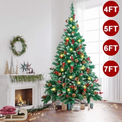 Árbol de Navidad artificial de 5/6/7 pies con bisagras árbol de Navidad y bayas y piñas y soporte Foto 1 de 4