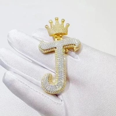 3.0Ct Round Lab Created Diamond Custom J Letter Pendant 14k Yellow Gold Plated - Image 1 of 4