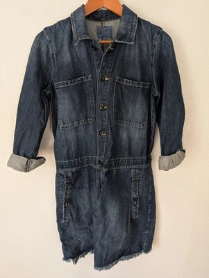 Lucky Brand Workwear Valeport Denim Trucker Drawstring Dress Size Small Frayed - Image 1 of 4