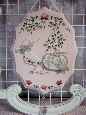 shabby sweet hand painted pink roses "Give Thanks" Thanksgiving wall plaque - Image 1 of 4