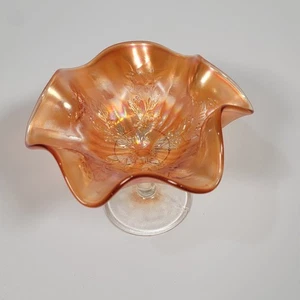 Vintage Fenton Holly Marigold Carnival Glass Compote - Sunset Iridescent - Picture 1 of 4
