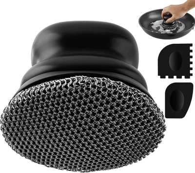 Spazzola per Padelle in Ghisa, Pulitore Di Pentole Con 2 Raschietti, Spazzola Di - Immagine 1 di 4