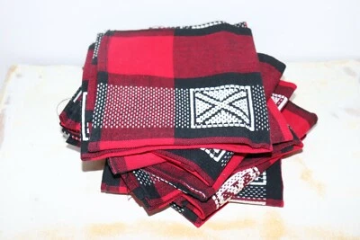 Lot 8 serviettes de table anciennes vintage 50 X 50 cm en rouge & noir - Photo 1/2