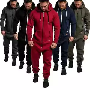 Tuta uomo con cappuccio zip pigiama playsuit jogger felpa tutina pagliaccetto - Foto 1 di 29