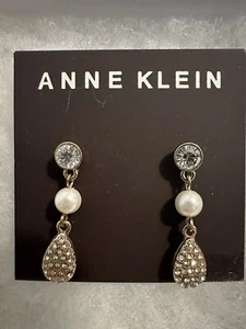Anne Klein Diamanté Faux Diamant & Perle Ohrhänger Brandneu mit Geschenkbox - Bild 1 von 8
