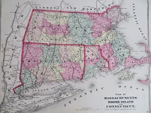 Massachusetts Connecticut & Rhode Island Boston New Haven 1871 F.W. Beers map - Picture 1 of 4