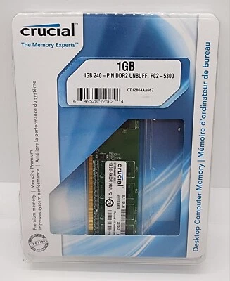 NOS Crucial 1GB DDR2 667MHz PC2-5300 240 pin CL6 1.8V Desktop Memory RAM 667 - Image 1 of 4
