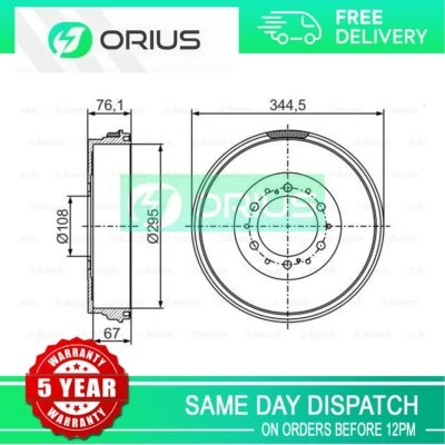 2x Tambor de freno trasero Orius para Toyota Hilux 2005-2024 Fortuner 2004-2024 Foto 1 de 4
