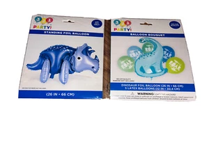 7PC Boys Dinosaur Birthday Ballon Pack - 2 26” Stegosaurus + Brontosaurus 5 Prin - Picture 1 of 5