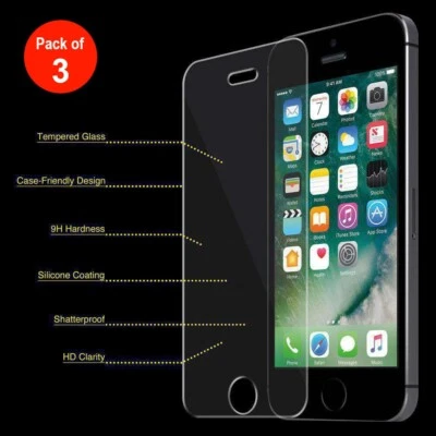 3x High Quality Premium Real Tempered Glass Screen Protector For iPhone 5s SE Foto 1 de 4