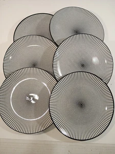 Royal Norfolk Black & White dashed lines Salad/Dessert plates (set of 6) New - Picture 1 of 6