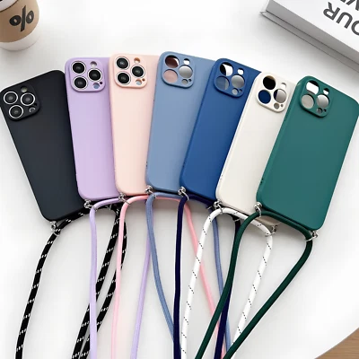 Cover Custodia Silicone + Cordino Apple Iphone X XR 11 12 13 14 15 Pro Max Plus - Immagine 1 di 4