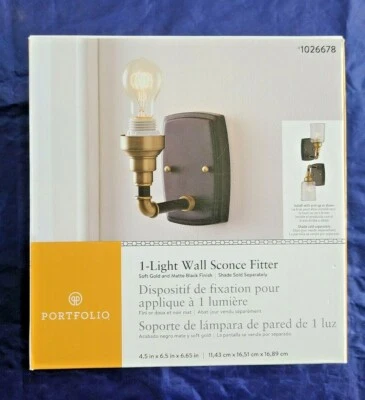 Aplique de pared Portfolio de 1 luz, dorado suave y negro mate Foto 1 de 2