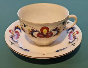 Porsgrund Norway Farmers Rose Teacup & Saucer Set with Gold Rims - 1950s - Picture 1 of 9