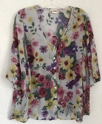Tianello Floral Silky Rayon Shirt Nikki Blouse Size Medium - Image 1 of 4