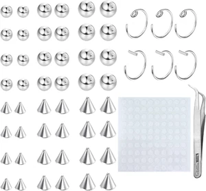 48-Piece Fake Piercing Set – Nose Studs, Rings, Stickers & Tweezers - Picture 1 of 7
