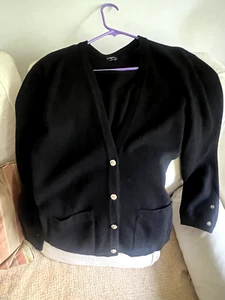 Chanel Womens Cardigan Sweater Black Cashmere Rhinestone Buttons Scotland size L - Picture 1 of 9
