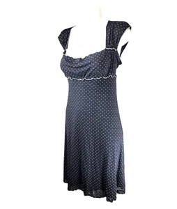 Max Studio Milkmaid Babydoll Dress Womens S Black Polka Dot Coquette Ruffle - Picture 1 of 21