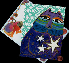 HTF  LAUREL BURCH Purple Cat Kitten Stars - BIRTHDAY Greeting Card